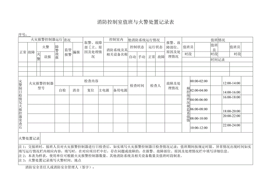 消防控制室值班与火警处置记录表.docx_第1页