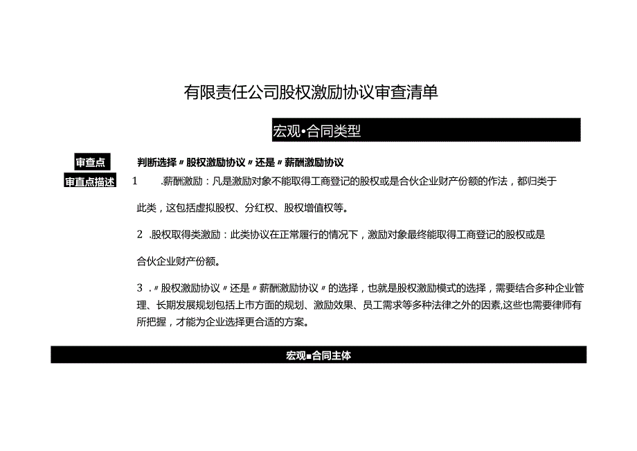 有限责任公司股权激励协议审查清单.docx_第1页