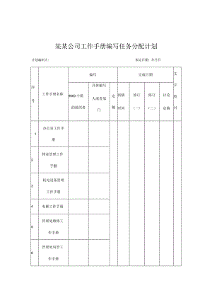 某某公司工作手册编写任务分配计划.docx