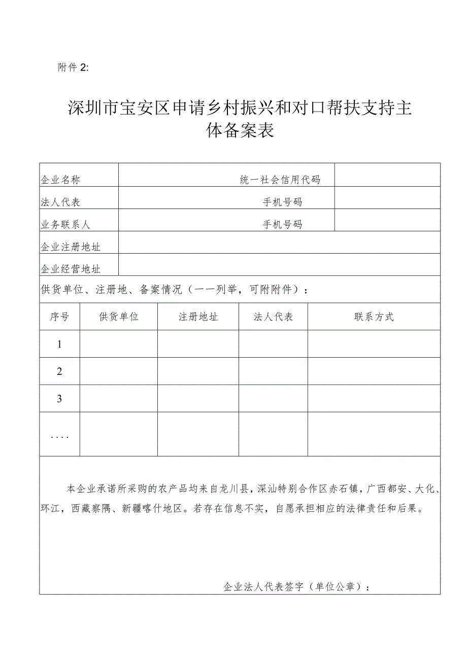 深圳市宝安区申请乡村振兴和对口帮扶支持主体备案表.docx_第1页