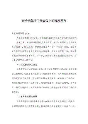 在全市就业工作会议上的表态发言.docx