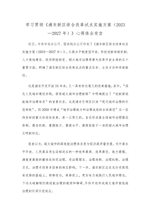 学习贯彻《浦东新区综合改革试点实施方案（2023－2027年）》心得体会发言.docx