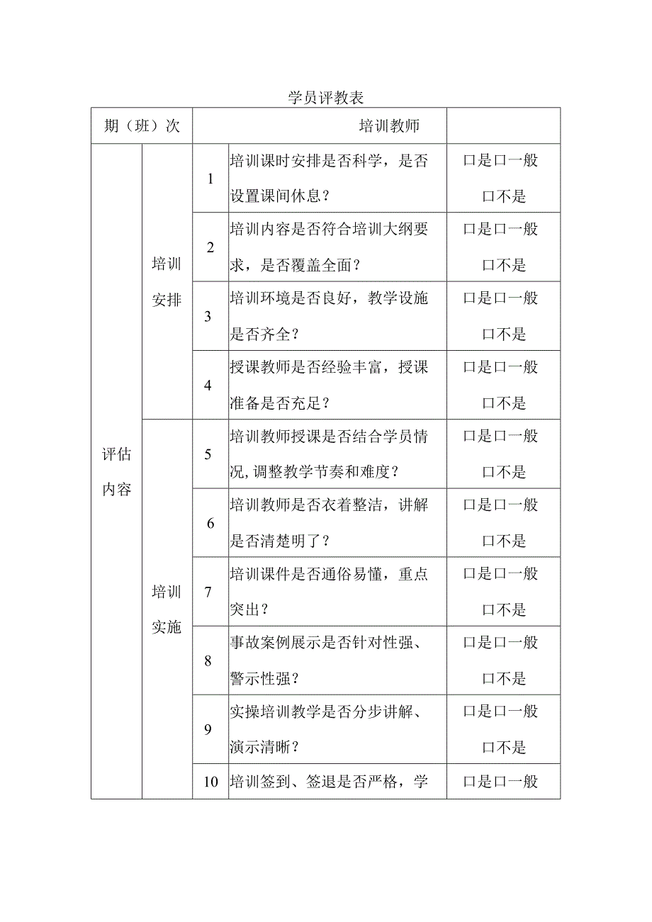 安全生产培训机构学员评教表.docx_第2页