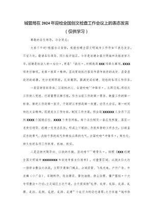 城管局在2024年迎检全国创文检查工作会议上的表态发言.docx