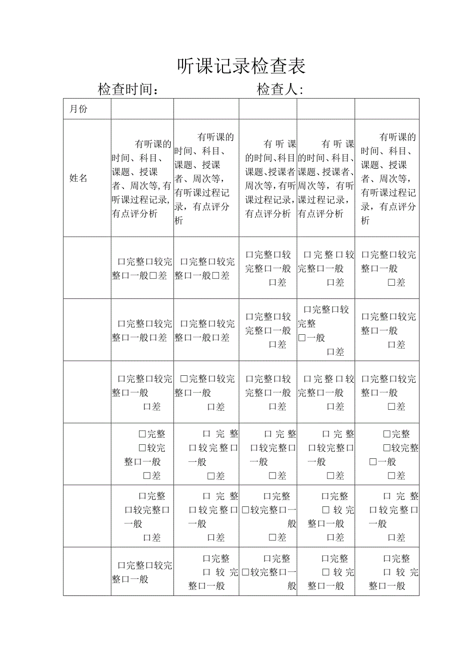 教师听课记录检查表.docx_第1页