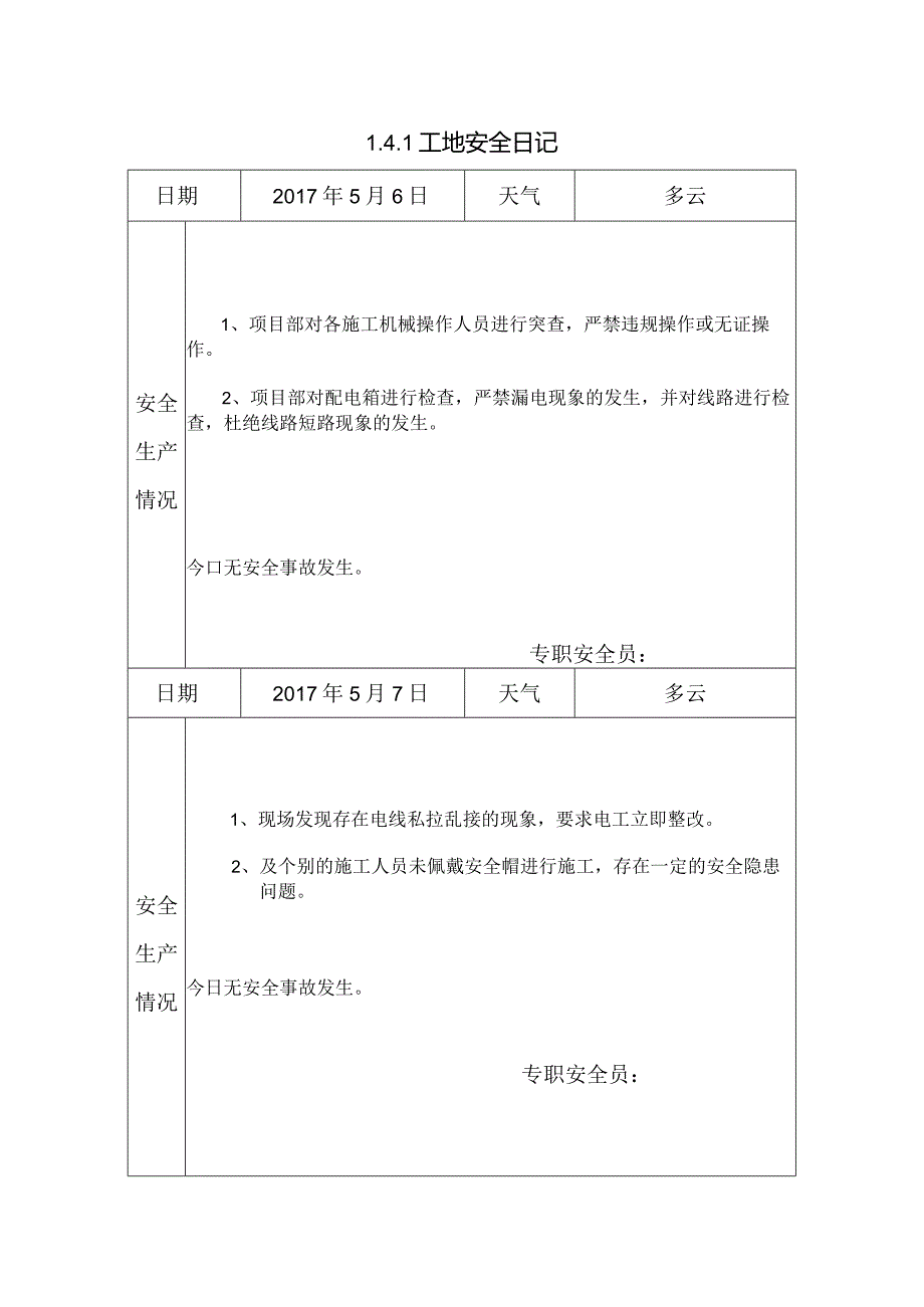 [施工资料]工地安全日记(61).docx_第1页