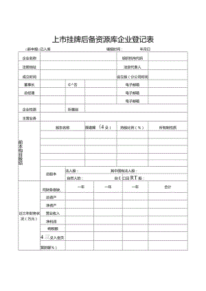 上市挂牌后备资源库企业登记表.docx