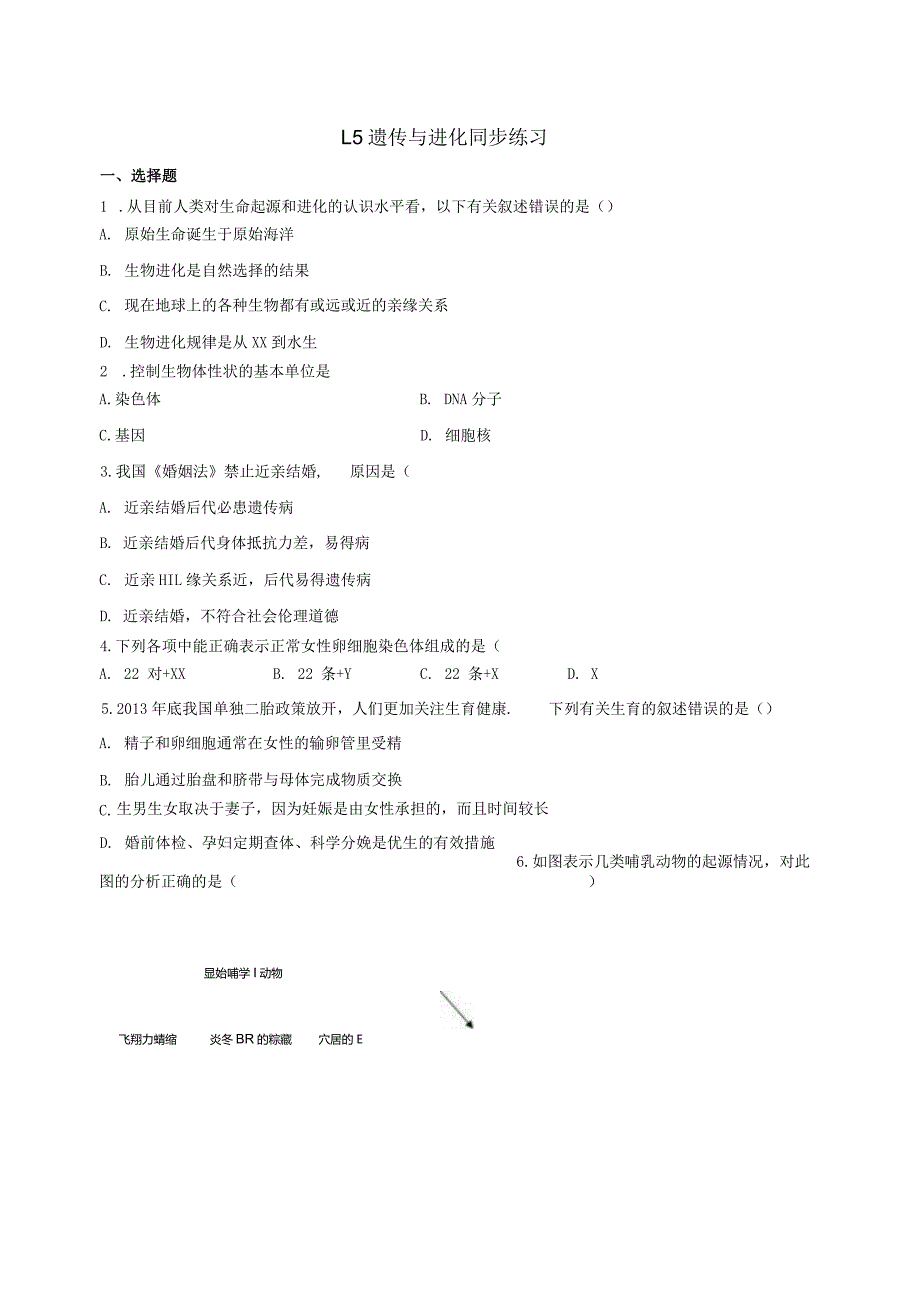 1.5遗传与进化同步练习（含解析）公开课教案教学设计课件资料.docx_第1页