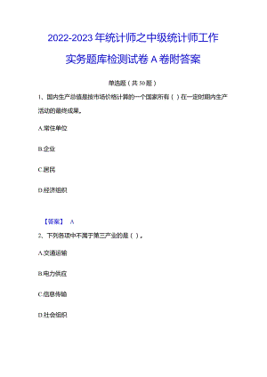 2022-2023年统计师之中级统计师工作实务题库检测试卷A卷附答案.docx