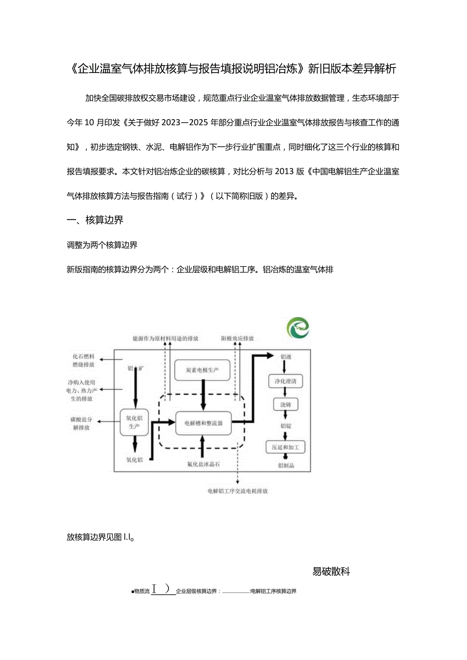 企业温室气体排放核算与报告填报说明铝冶炼-新旧版本差异解析.docx_第1页