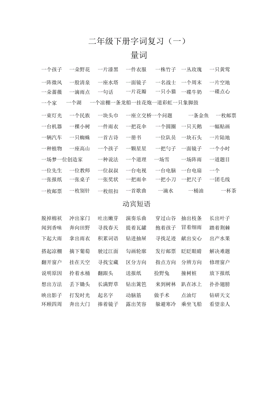 二年级下册量词和词语搭配复习.docx_第1页