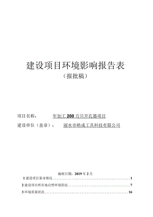 丽水市皓成工具科技有限公司年加工200万只开孔器项目环境影响报告.docx