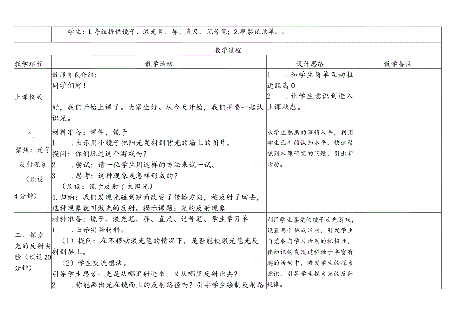 教科版五年级上册第一单元教学设计光的反射现象.docx_第2页