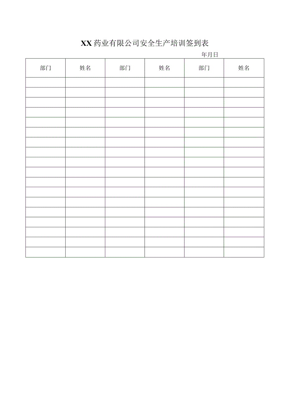 XX药业有限公司安全生产培训签到表（2023年）.docx_第1页
