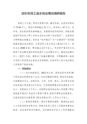 回引农民工返乡创业情况调研报告.docx