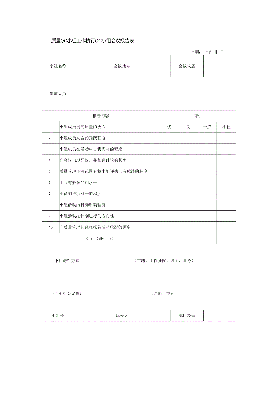 质量QC小组工作执行QC小组会议报告表.docx_第1页