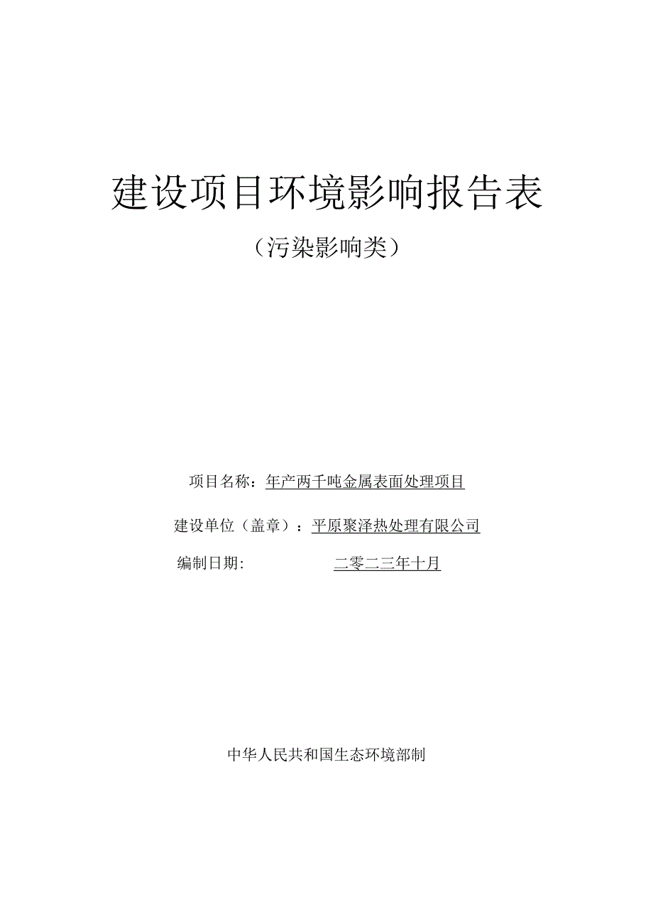 年产两千吨金属表面处理项目环境影响报告表.docx_第1页