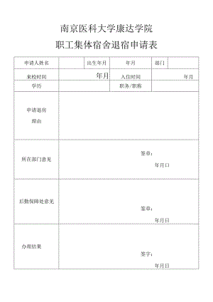 南京医科大学康达学院职工集体宿舍退宿申请表.docx