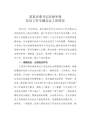 某某市委书记在新年度信访工作专题会议上的讲话.docx