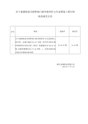 位于鉴湖街道马园和南门新兴废弃矿山生态修复工程石料.docx