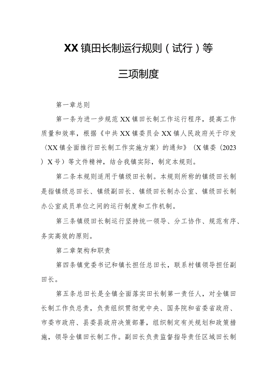 XX镇田长制运行规则（试行） 等三项制度.docx_第1页