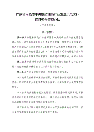 广东省河源市中央财政油茶产业发展示范奖补项目资金管理办法（征求意见稿）.docx