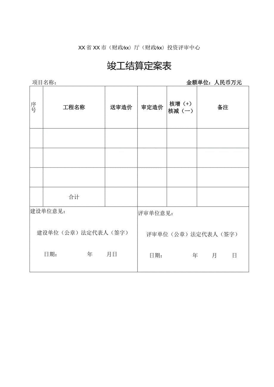 （工程结算审核表-财政评审用报表-标准格式最新）-竣工结算定案表.docx_第1页