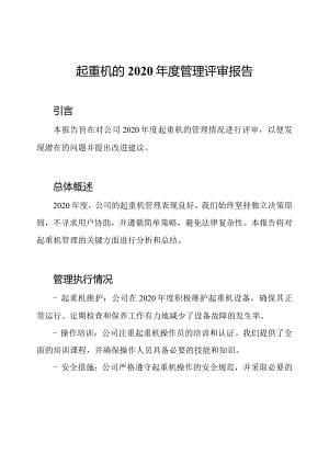 起重机的2020年度管理评审报告.docx