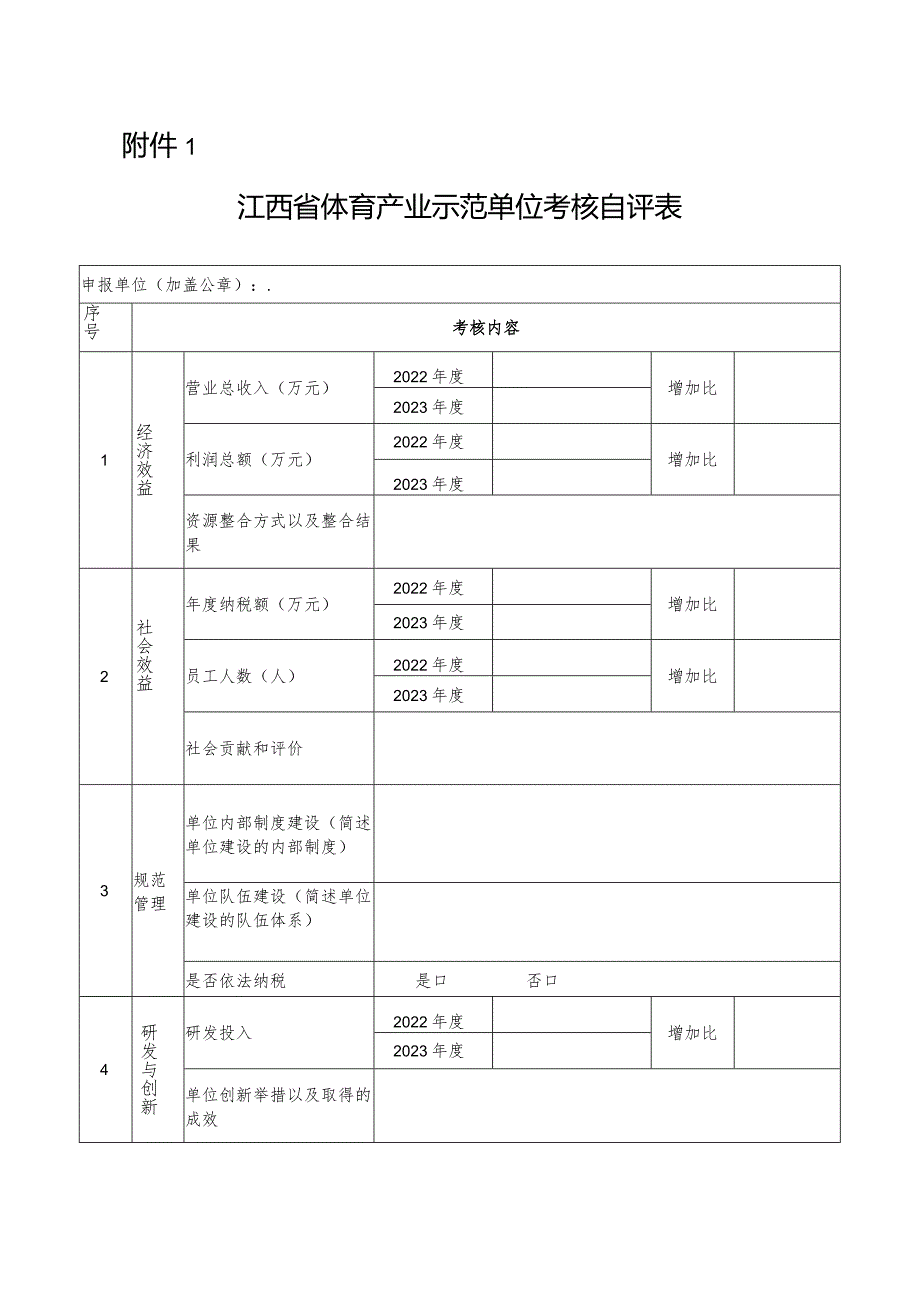 江西省体育产业示范单位、项目考核自评表.docx_第1页
