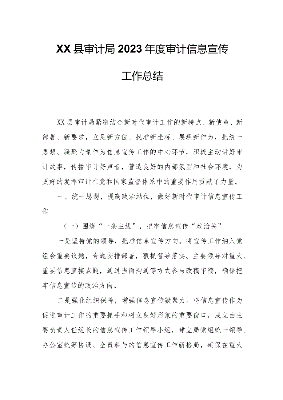 XX县审计局2023年度审计信息宣传工作总结.docx_第1页