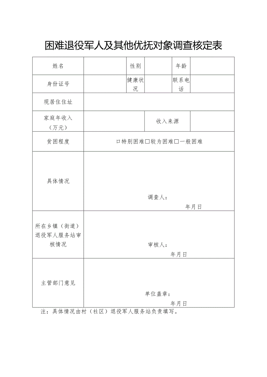 困难退役军人及其他优抚对象调查核定表.docx_第1页