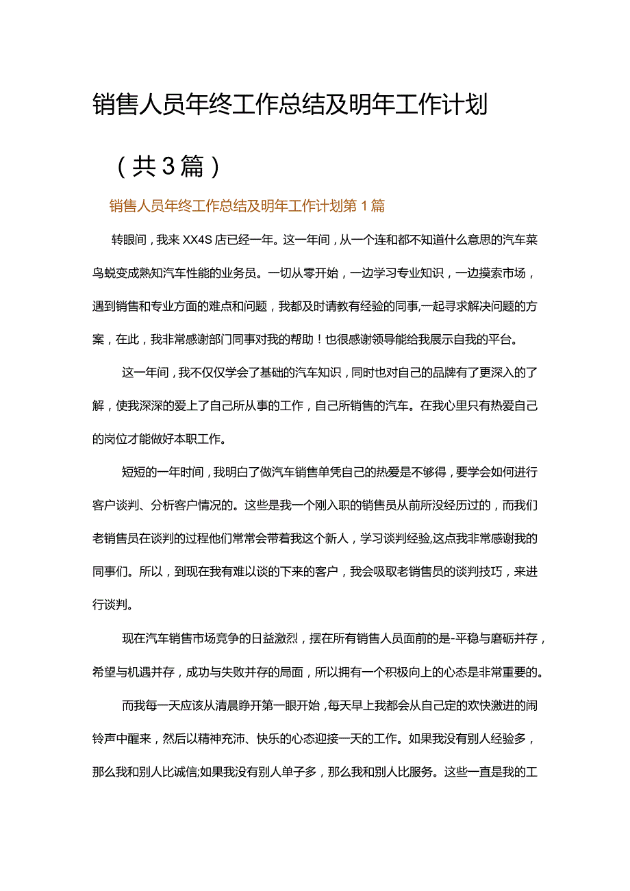 销售人员年终工作总结及明年工作计划.docx_第1页