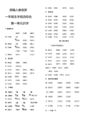 部编新（人）版一年级下册生字表与组词.docx