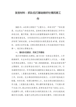 发言材料：抓队伍 打基础 做好社情民意工作.docx