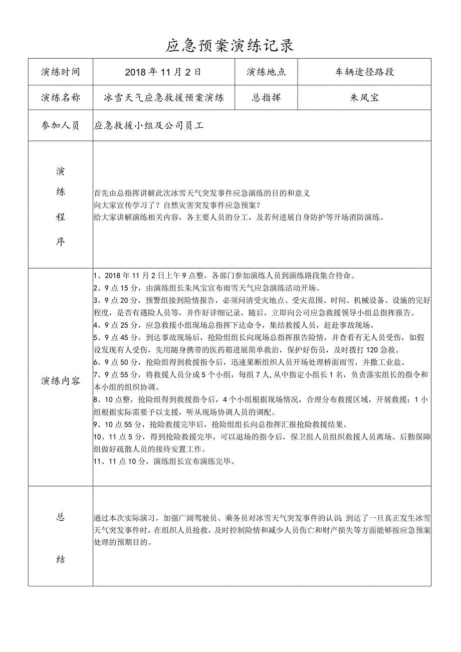 道路旅客运输企业2018应急救援预案演练记录文本.docx_第1页