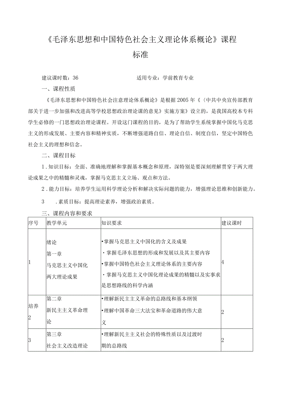 《毛泽东思想和中国特色社会主义理论体系概论》课程标准3.docx_第1页