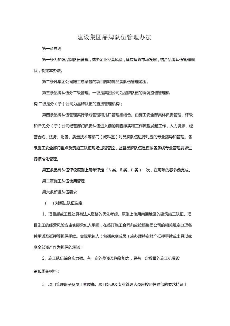 建设集团品牌队伍管理办法.docx_第1页