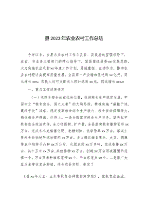 2023年农业农村工作总结（县级）.docx