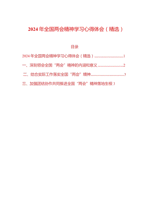 2024年全国两会精神学习心得体会（精选）.docx