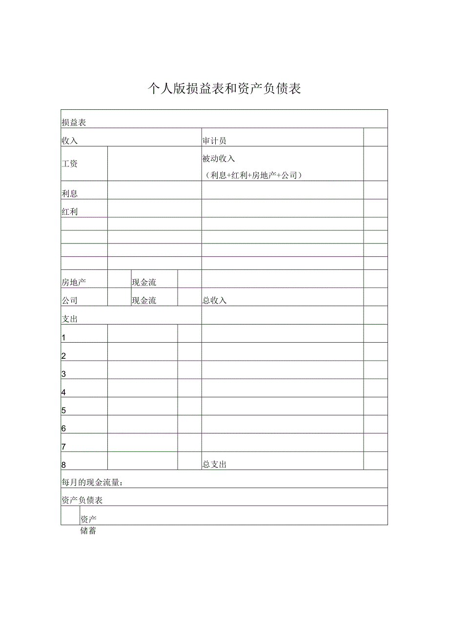 个人版 损益表和资产负债表.docx_第1页