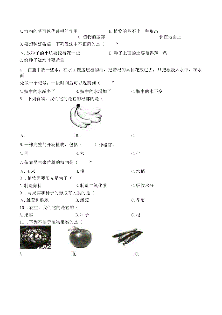 第一单元素养评价卷（试题）三年级科学下册（苏教版）.docx_第2页