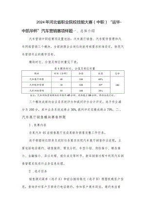 2024年河北省职业院校技能大赛（中职）汽车营销赛项样题.docx