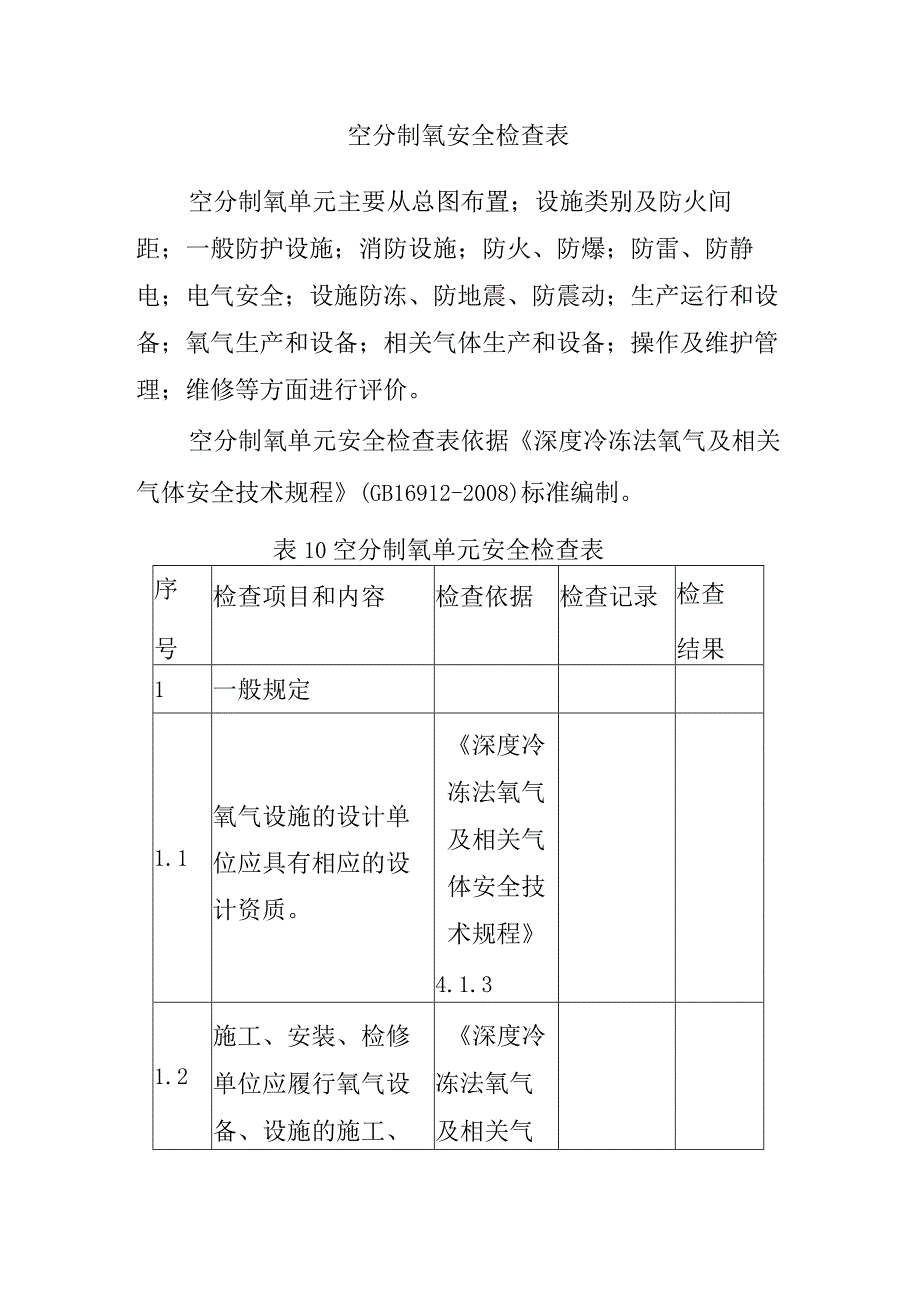 空分制氧安全检查表.docx_第1页