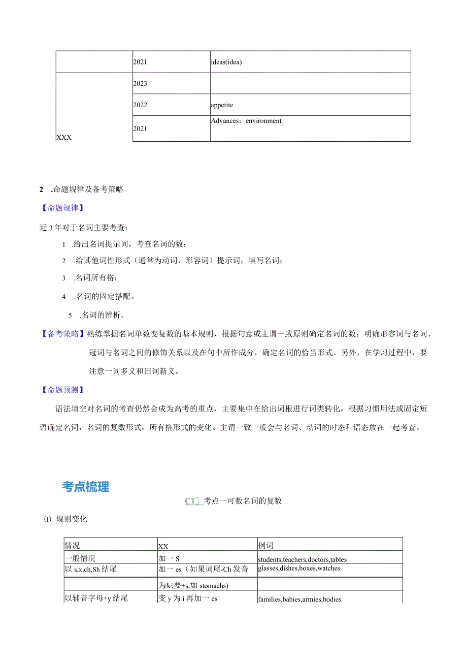 名词和数词（核心考点精讲精练）原卷版公开课教案教学设计课件资料.docx_第2页