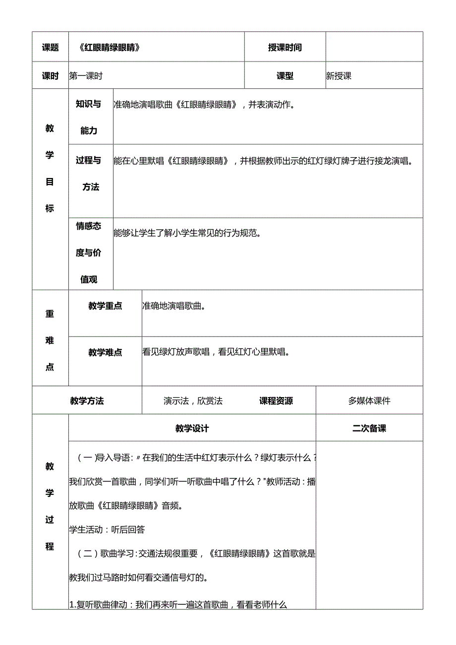 人教版一年级下册音乐全册教案.docx_第2页