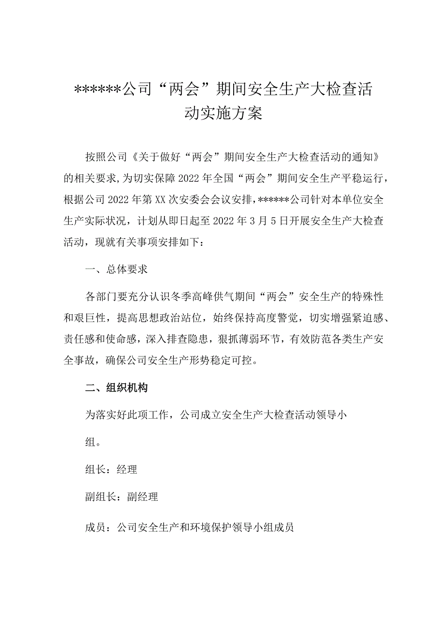 公司“两会”期间安全生产大检查活动方案.docx_第1页