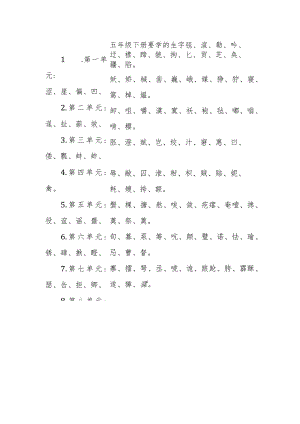 五年级下册要学的生字.docx