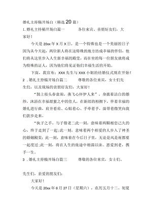 婚礼主持稿开场白（精选20篇）.docx