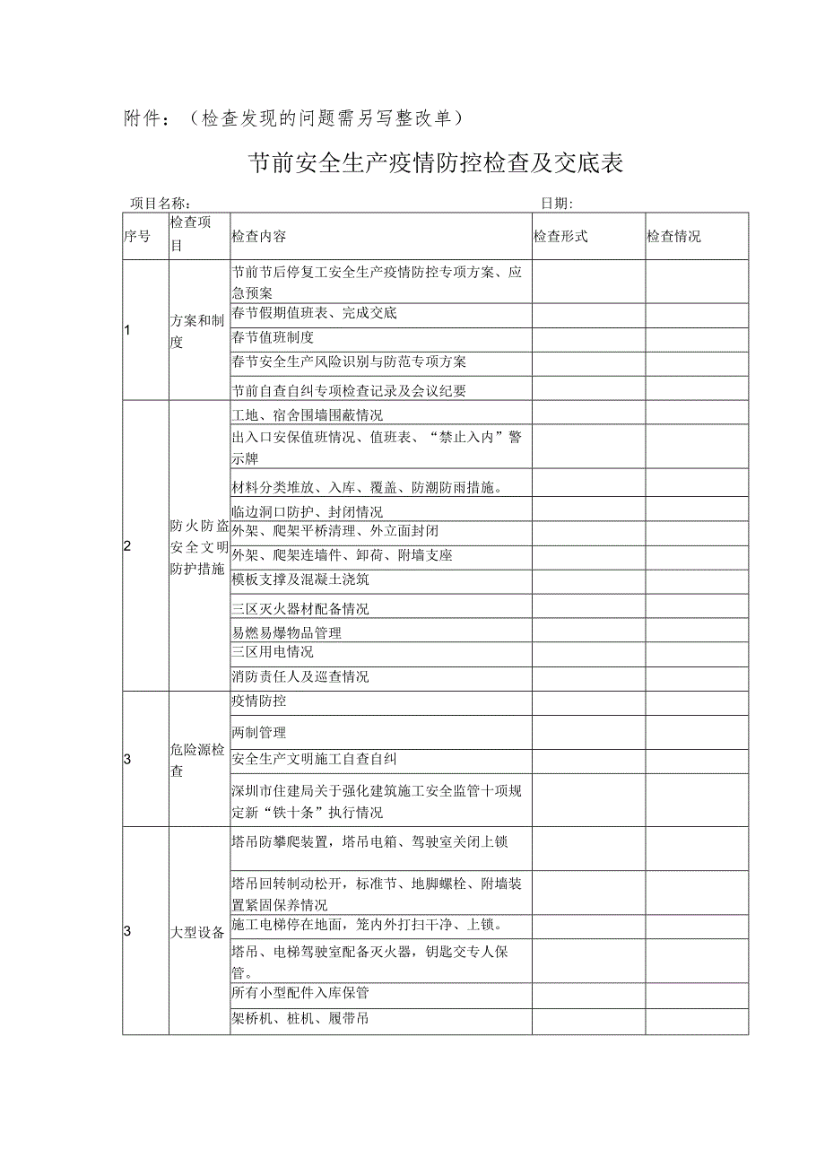 节前安全生产疫情防控检查及交底表.docx_第1页