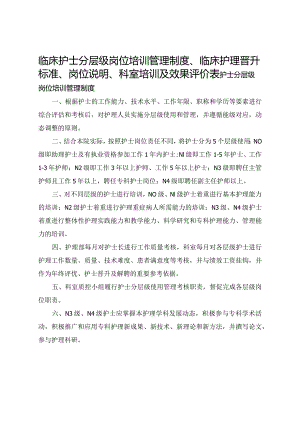 临床护士分层级岗位培训管理制度、临床护理晋升标准、岗位说明、科室培训及效果评价表.docx